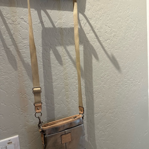 coach silver and tan leather cross body purse with tan soft strap - Picture 6 of 6